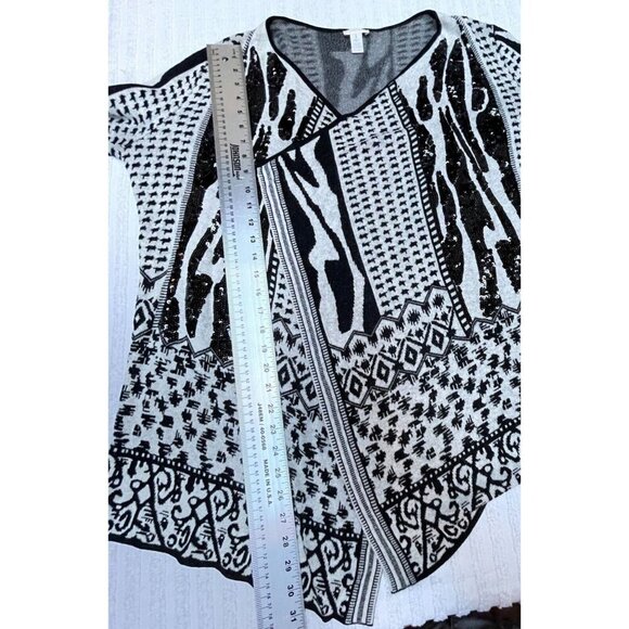 Chico's Women's Size 1 Waterfall Open Front Cardigan Sweater Sequins Black White - Picture 7 of 7